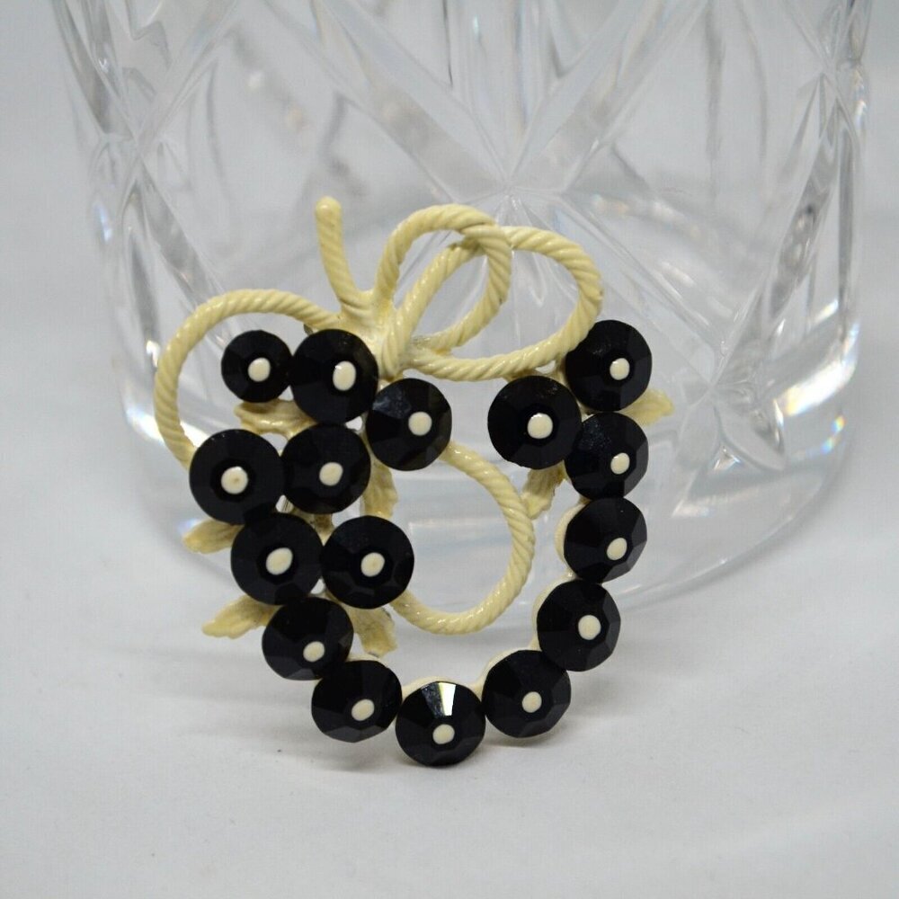 Apple Sequined Fruit Brooch Grapes Fruit Pin Black White Rope Vtg